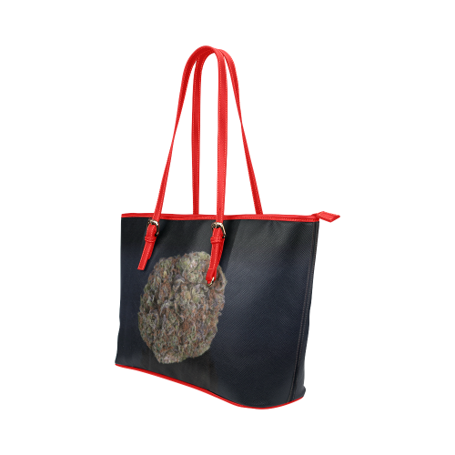 Medicinal Medical Marijuana on Black Leather Tote Bag/Small (Model 1651)