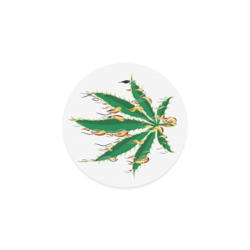 Flaming Marijuana Leaf Round Coaster