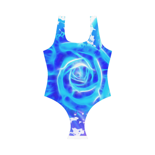 Blue rose fractal Vest One Piece Swimsuit (Model S04)
