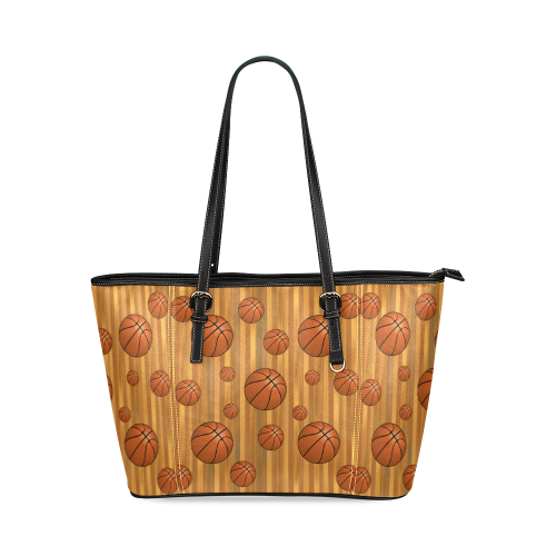 Basketballs with Wood Background Leather Tote Bag/Large (Model 1640)