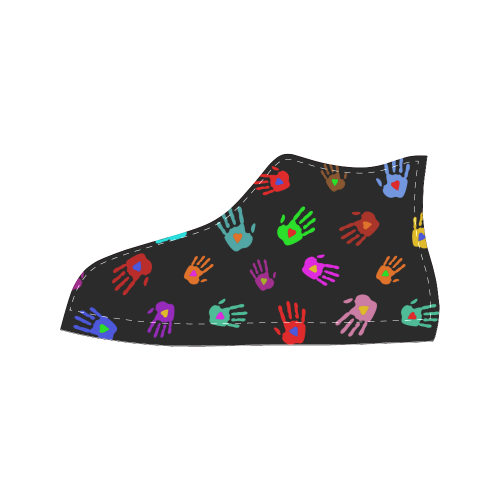 Multicolored HANDS with HEARTS love pattern Women's Classic High Top Canvas Shoes (Model 017)