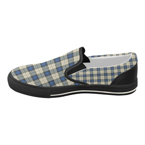 Classic Tartan Squares Fabric - blue beige Women's Slip-on Canvas Shoes (Model 019)