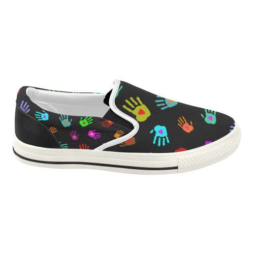 Multicolored HANDS with HEARTS love pattern Women's Slip-on Canvas Shoes (Model 019)