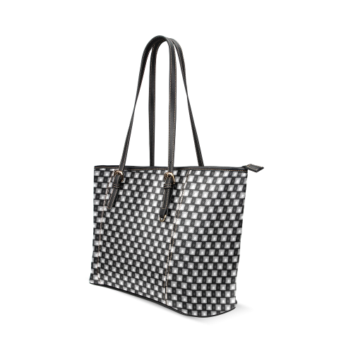 Interwoven Highlights - Black & Gray Leather Tote Bag/Large (Model 1640)