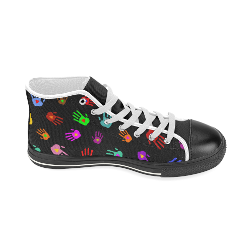 Multicolored HANDS with HEARTS love pattern Women's Classic High Top Canvas Shoes (Model 017)