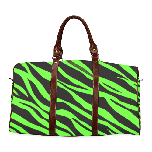 Neon Green Zebra Stripes Waterproof Travel Bag/Large (Model 1639)