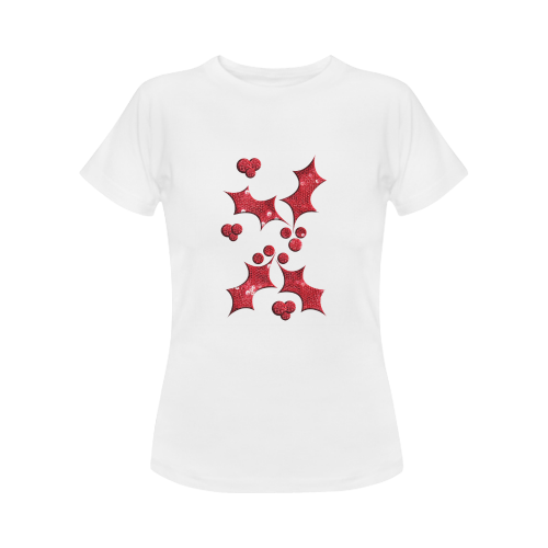 Red Sequin-Look Christmas Holly Women's Classic T-Shirt (Model T17）