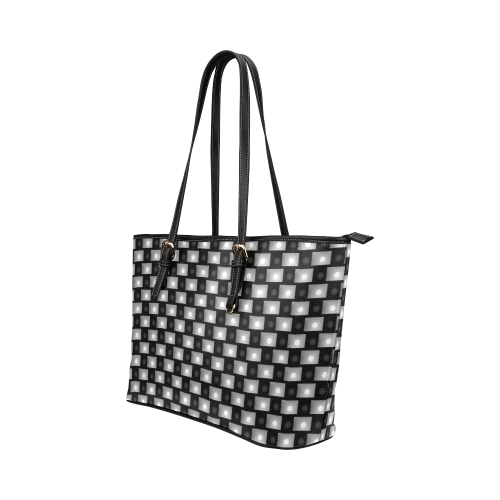 Interwoven Highlights - Black & Gray Leather Tote Bag/Small (Model 1651)