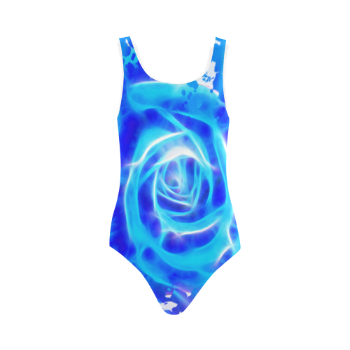 Blue rose fractal Vest One Piece Swimsuit (Model S04)