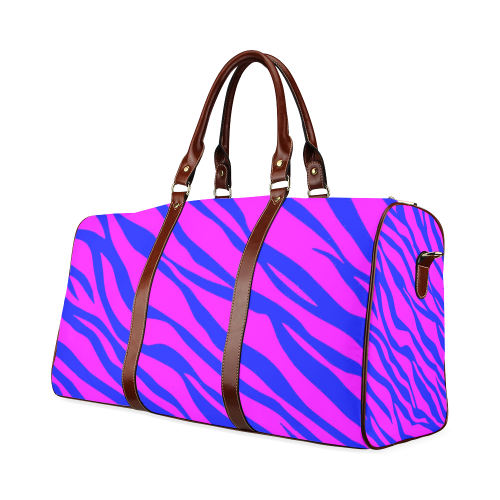 Hot Pink Blue Zebra Stripes Waterproof Travel Bag/Large (Model 1639)