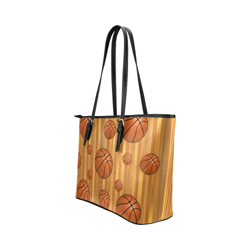 Basketballs with Wood Background Leather Tote Bag/Small (Model 1651)