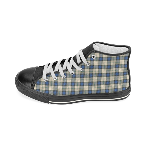 Classic Tartan Squares Fabric - blue beige Women's Classic High Top Canvas Shoes (Model 017)