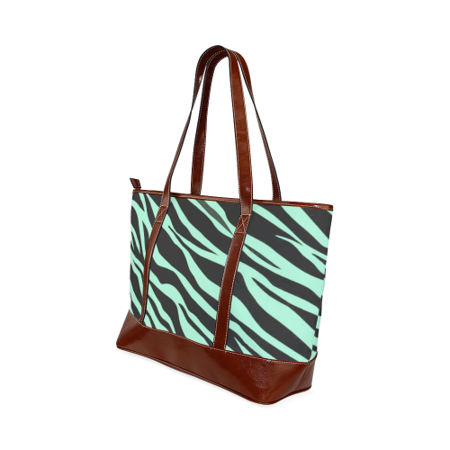 Mint Green Zebra Stripes Tote Handbag (Model 1642)