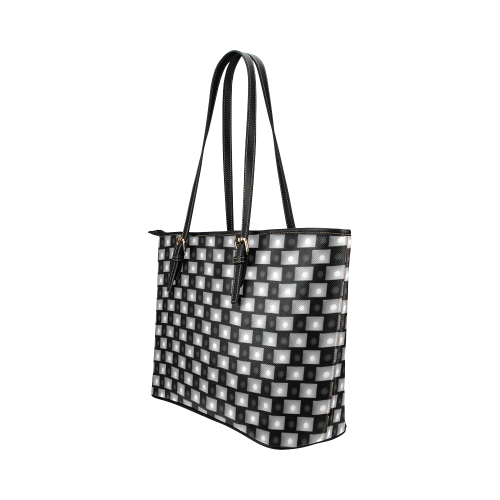 Interwoven Highlights - Black & Gray Leather Tote Bag/Small (Model 1651)