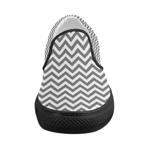 HIPSTER zigzag chevron pattern white Women's Slip-on Canvas Shoes (Model 019)