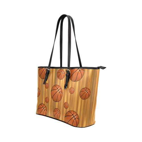 Basketballs with Wood Background Leather Tote Bag/Large (Model 1651)
