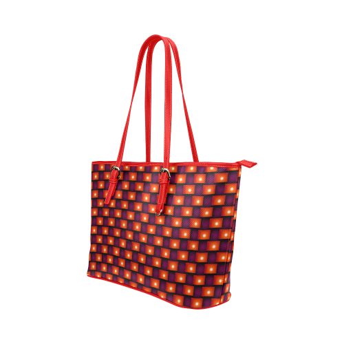 Interwoven Highlights - Red/Orange Leather Tote Bag/Small (Model 1651)