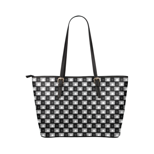 Interwoven Highlights - Black & Gray Leather Tote Bag/Large (Model 1651)