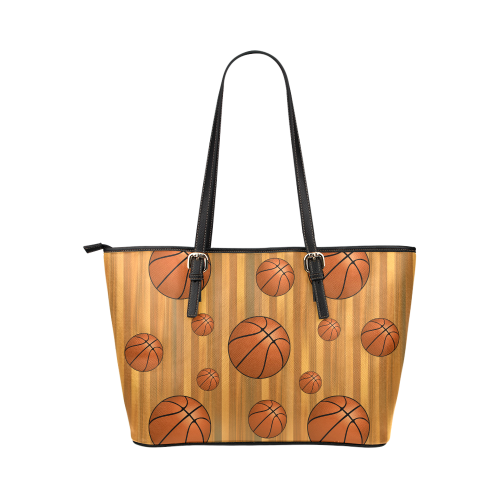 Basketballs with Wood Background Leather Tote Bag/Large (Model 1651)