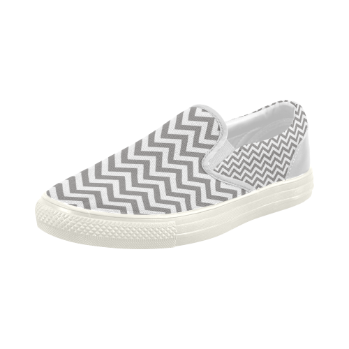 Chevron ZigZag black & white transparent Women's Slip-on Canvas Shoes (Model 019)