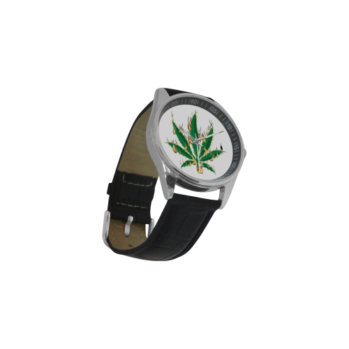 Flaming Marijuana Leaf Men's Casual Leather Strap Watch(Model 211)