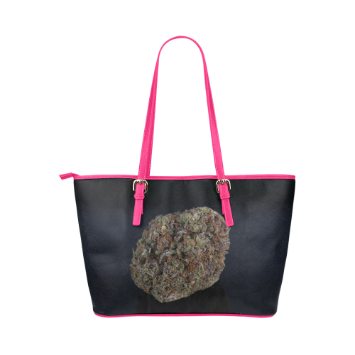 Medicinal Medical Marijuana on Black Leather Tote Bag/Small (Model 1651)