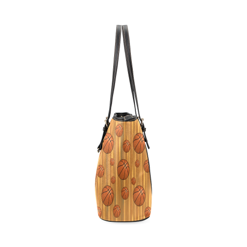 Basketballs with Wood Background Leather Tote Bag/Large (Model 1640)