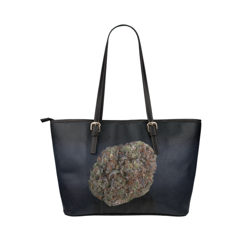 Medicinal Medical Marijuana on Black Leather Tote Bag/Large (Model 1651)