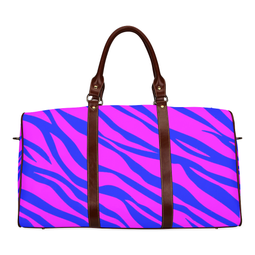 Hot Pink Blue Zebra Stripes Waterproof Travel Bag/Large (Model 1639)