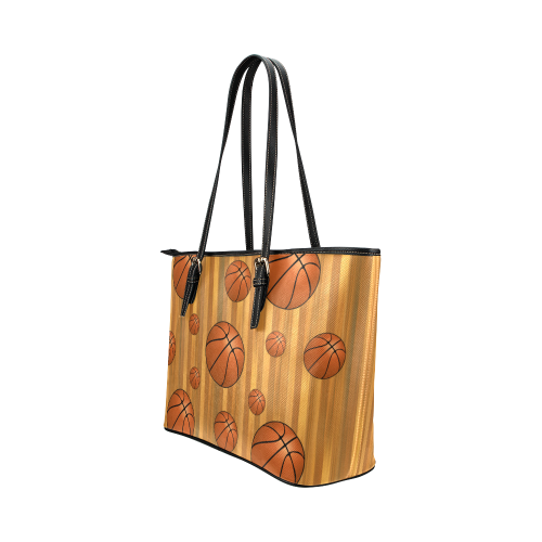 Basketballs with Wood Background Leather Tote Bag/Large (Model 1651)