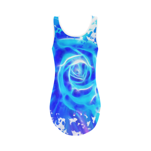 Blue rose fractal Vest One Piece Swimsuit (Model S04)