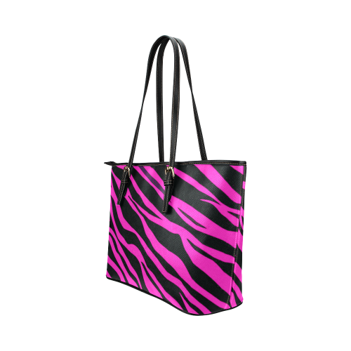 Hot Pink Zebra Stripes Leather Tote Bag/Large (Model 1651)