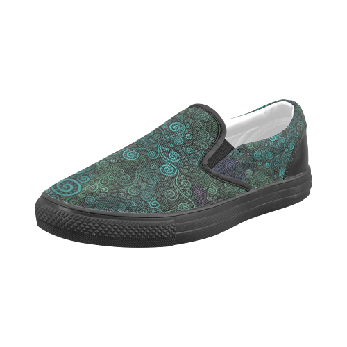 Turquoise 3D Rose Men's Slip-on Canvas Shoes (Model 019)