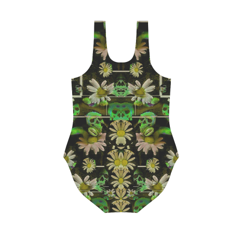 Skull in the fantasy forest popart Vest One Piece Swimsuit (Model S04)