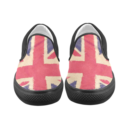 British UNION JACK flag grunge style Women's Unusual Slip-on Canvas Shoes (Model 019)