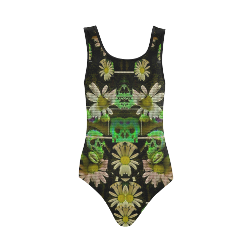 Skull in the fantasy forest popart Vest One Piece Swimsuit (Model S04)