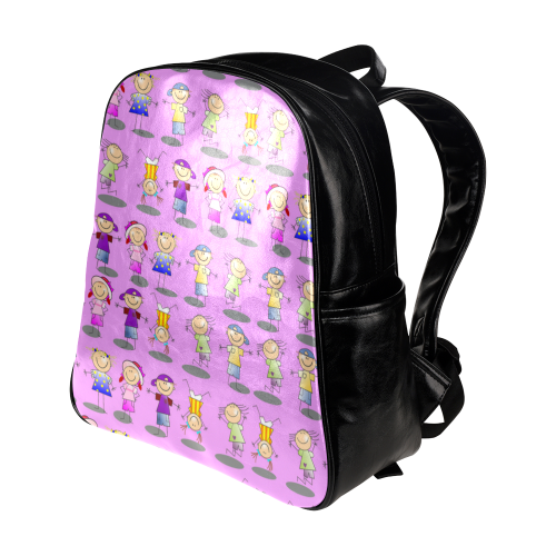 Stick Figure Kids Pink MultiPockets Backpack (Model 1636) ID D389245