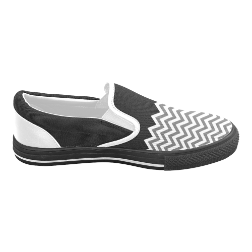 HIPSTER zigzag chevron pattern white Women's Unusual Slip-on Canvas Shoes (Model 019)