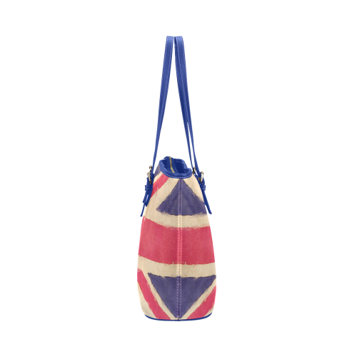 British UNION JACK flag grunge style Leather Tote Bag/Large (Model 1651)