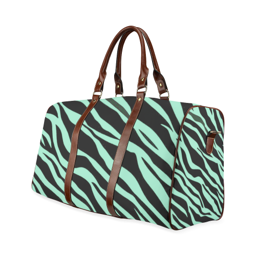 Mint Green Zebra Stripes Waterproof Travel Bag/Small (Model 1639)