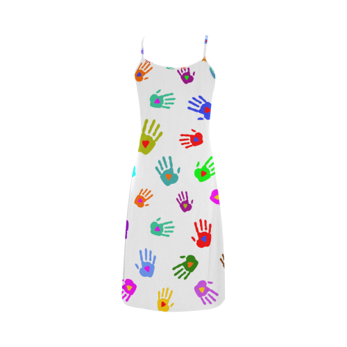 Multicolored HANDS with HEARTS love pattern Alcestis Slip Dress (Model D05)