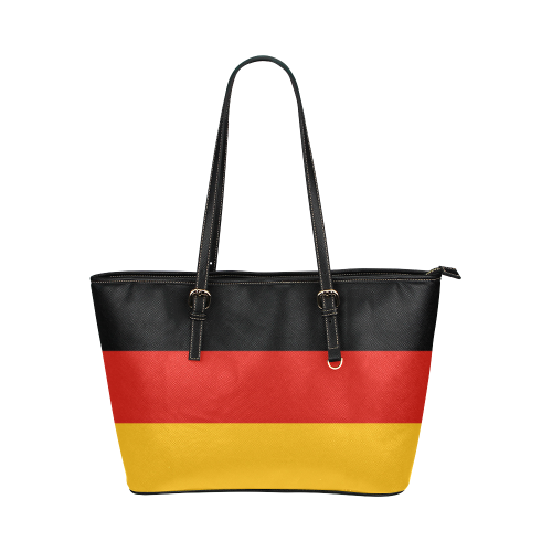 German Flag Colored Stripes Leather Tote Bag/Large (Model 1651)
