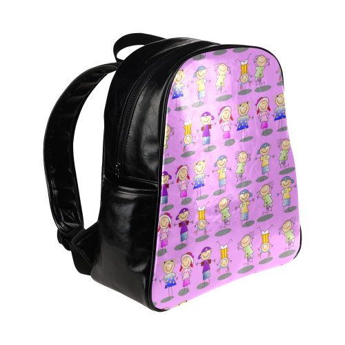 Stick Figure Kids - Pink Multi-Pockets Backpack (Model 1636)