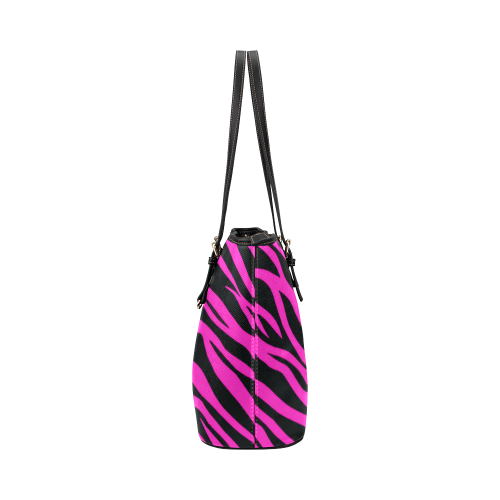 Hot Pink Zebra Stripes Leather Tote Bag/Large (Model 1651)