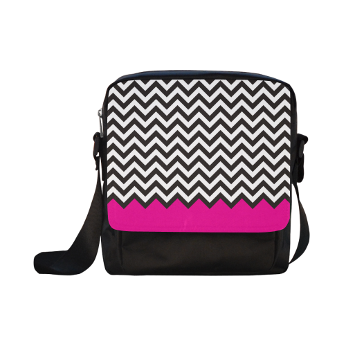 HIPSTER zigzag chevron pattern black & white Crossbody Nylon Bags (Model 1633)