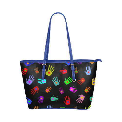 Multicolored HANDS with HEARTS love pattern Leather Tote Bag/Small (Model 1651)