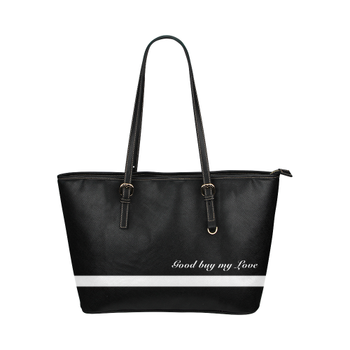 WHITE STRIPE NARROW + Message: Good buy my Love Leather Tote Bag/Large (Model 1651)