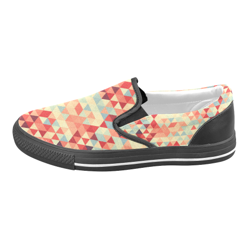 Modern Hipster TRINAGLES pattern red blue beige Women's Unusual Slip-on Canvas Shoes (Model 019)