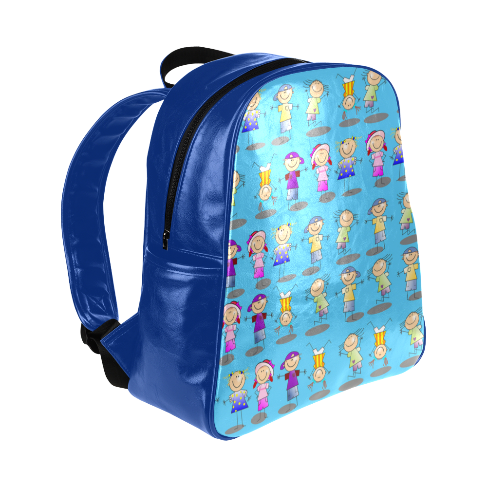 Stick Figure Kids Blue MultiPockets Backpack (Model 1636) ID D389243