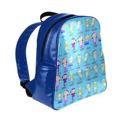 Stick Figure Kids - Blue Multi-Pockets Backpack (Model 1636)